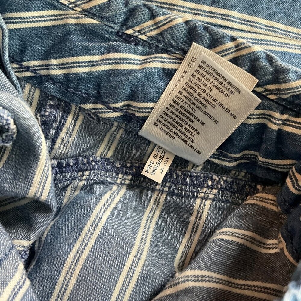 American Eagle Outfitters Women's 4 Wide Leg Pants Blue Striped High Rise Tie - Picture 11 of 11
